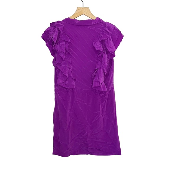 Geren Ford 100% Silk Short Sleeve V Neck Ruffle Dress in Purple L - Picture 2 of 7